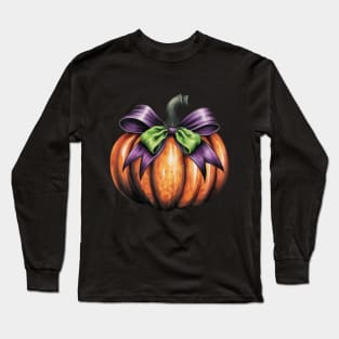 Fall Pumpkin with Big Bow Long Sleeve T-Shirt